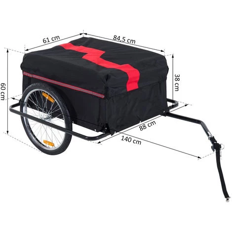 HOMCOM Remorque De Transport Velo Cargo Pliable Charge Max.60kg Avec 4 Reflecteurs Et Housse Amovible Rouge Noir - Noir 3 HOMCOM Remorque De Transport Velo Cargo Pliable Charge Max.60kg Avec 4 Reflecteurs Et Housse Amovible Rouge Noir - Noir – Image 3
