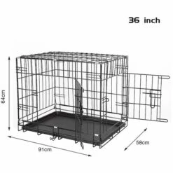 OOBEST Cage Pour Chien (91*58*64 Cm) - Cage Portable En Métal Noir Avec 2 Portes (Avant Et Côté) Avec Plateau De Base En Plastique Résistant à La Mastication, Noir -Cage, caisse et transport pour chien Soldes 14007763 5
