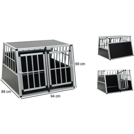 BIGBGLS Cage De Transport Pour Chien 94 X 88 X 69 Cm - Aluminium 2 Portes 1 BIGBGLS Cage De Transport Pour Chien 94 X 88 X 69 Cm - Aluminium 2 Portes