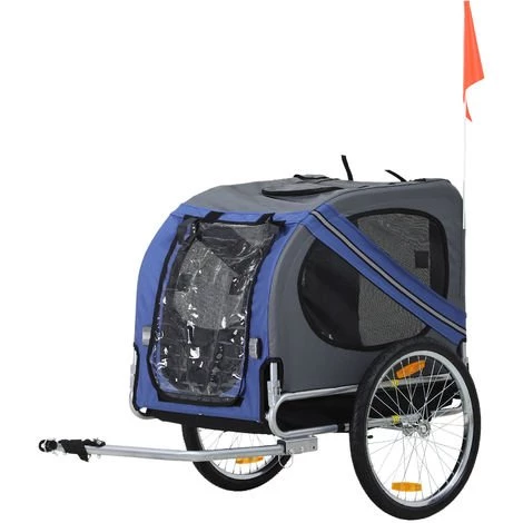 PawHut Remorque Vélo Pour Chien Animaux Pliable 8 Réflecteurs Drapeau Barre Attelage Inclus Acier Polyester Imperméable Max. 30 Kg 130L X 73l X 90H Cm Bleu - Bleu 1 PawHut Remorque Vélo Pour Chien Animaux Pliable 8 Réflecteurs Drapeau Barre Attelage Inclus Acier Polyester Imperméable Max. 30 Kg 130L X 73l X 90H Cm Bleu - Bleu