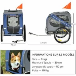 PawHut Remorque Vélo Pour Chien Animaux Pliable 8 Réflecteurs Drapeau Barre Attelage Inclus Acier Polyester Imperméable Max. 30 Kg 130L X 73l X 90H Cm Bleu - Bleu 7 PawHut Remorque Vélo Pour Chien Animaux Pliable 8 Réflecteurs Drapeau Barre Attelage Inclus Acier Polyester Imperméable Max. 30 Kg 130L X 73l X 90H Cm Bleu - Bleu -Cage, caisse et transport pour chien Soldes 16630702 3