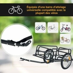 HOMCOM Remorque Vélo Remorque De Transport Pour Vélo Pliable 70L 139L X 71,5l X 49H Cm Barre D'attelage Universelle Acier Noir - Noir 9 HOMCOM Remorque Vélo Remorque De Transport Pour Vélo Pliable 70L 139L X 71,5l X 49H Cm Barre D'attelage Universelle Acier Noir - Noir -Cage, caisse et transport pour chien Soldes 16641225 5