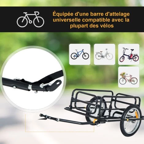 HOMCOM Remorque Vélo Remorque De Transport Pour Vélo Pliable 70L 139L X 71,5l X 49H Cm Barre D'attelage Universelle Acier Noir - Noir 5 HOMCOM Remorque Vélo Remorque De Transport Pour Vélo Pliable 70L 139L X 71,5l X 49H Cm Barre D'attelage Universelle Acier Noir - Noir – Image 5