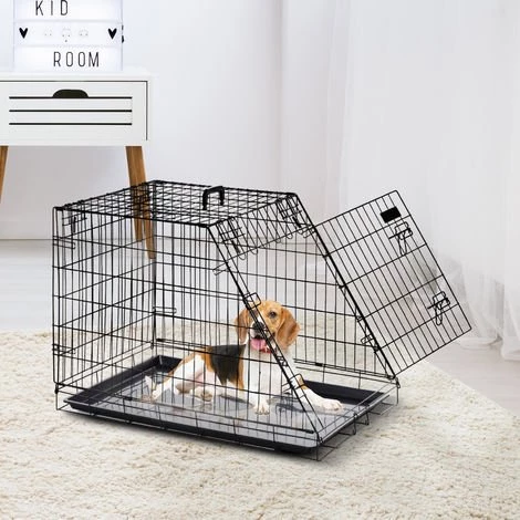 PawHut Cage De Transport Pour Chien Taille L Dim. 76L X 48l X 55H Cm Métal Noir 2 PawHut Cage De Transport Pour Chien Taille L Dim. 76L X 48l X 55H Cm Métal Noir – Image 2