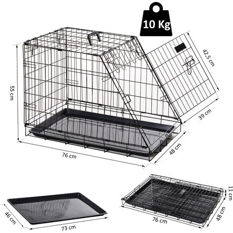 PawHut Cage De Transport Pour Chien Taille L Dim. 76L X 48l X 55H Cm Métal Noir 4 PawHut Cage De Transport Pour Chien Taille L Dim. 76L X 48l X 55H Cm Métal Noir – Image 4