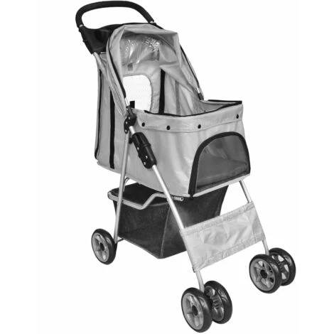 VidaXL Poussette Pliable Pour Chiens/chats Gris - Gris 2 VidaXL Poussette Pliable Pour Chiens/chats Gris - Gris – Image 2
