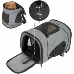 Cadoca Sac à Dos Pour Animaux Domestiques 12 KG Avec Poches Latérales Laisse Incluse Sac De Transport Chien Chat Rongeur Gris -Cage, caisse et transport pour chien Soldes 19190279 3