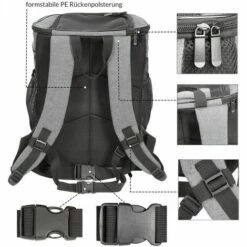 Cadoca Sac à Dos Pour Animaux Domestiques 12 KG Avec Poches Latérales Laisse Incluse Sac De Transport Chien Chat Rongeur Gris -Cage, caisse et transport pour chien Soldes 19190279 4