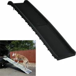 Relaxdays Rampe Pour Chiens, Pour Auto, Pliable, Antidérapante, Embarquement Auto, Jusqu’à 90 Kg, Plastique,156x40cm