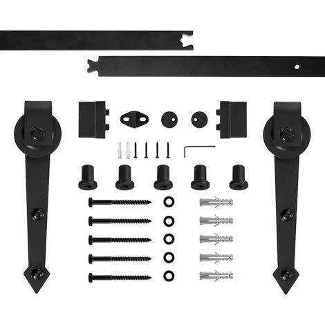 DAZHOM 200CM Quincaillerie Kit De Rail Porte De Grange Coulissante Kit Une Porte Suspendue,Style De Crochet En Forme D'��p��e 2 DAZHOM 200CM Quincaillerie Kit De Rail Porte De Grange Coulissante Kit Une Porte Suspendue,Style De Crochet En Forme D'��p��e – Image 2