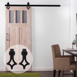 DAZHOM 200cm Quincaillerie Kit De Rail Roulettes Pour Porte Coulissante Pour Porte Suspendue En Bois(Porte Non Inclus) -Cage, caisse et transport pour chien Soldes 20708092 3