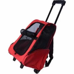 PawHut 2 En 1 Trolley Chariot Sac A Dos Sac De Transport A Roulettes Pour Chien Chat - Rouge