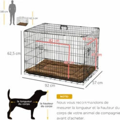 PawHut Cage Caisse De Transport Pliante Pour Chien Poignée, Plateau Amovible, Coussin Fourni 92 X 57 X 62,5 Cm - Noir -Cage, caisse et transport pour chien Soldes 2320372 3