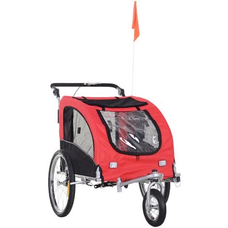HOMCOM Remorque Vélo Jogger 2 En 1 Pour Animaux Drapeau Roue Avant Pivotante Réflecteurs Et Barre D'attelage Inclus Rouge Noir - Rouge 1 HOMCOM Remorque Vélo Jogger 2 En 1 Pour Animaux Drapeau Roue Avant Pivotante Réflecteurs Et Barre D'attelage Inclus Rouge Noir - Rouge