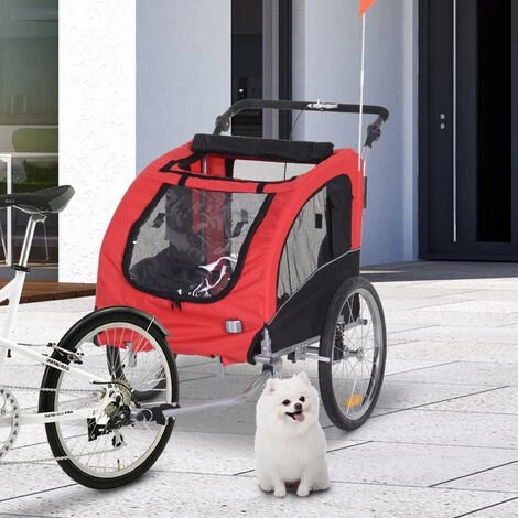 HOMCOM Remorque Vélo Jogger 2 En 1 Pour Animaux Drapeau Roue Avant Pivotante Réflecteurs Et Barre D'attelage Inclus Rouge Noir - Rouge 2 HOMCOM Remorque Vélo Jogger 2 En 1 Pour Animaux Drapeau Roue Avant Pivotante Réflecteurs Et Barre D'attelage Inclus Rouge Noir - Rouge – Image 2