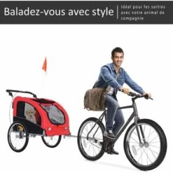 HOMCOM Remorque Vélo Jogger 2 En 1 Pour Animaux Drapeau Roue Avant Pivotante Réflecteurs Et Barre D'attelage Inclus Rouge Noir - Rouge 9 HOMCOM Remorque Vélo Jogger 2 En 1 Pour Animaux Drapeau Roue Avant Pivotante Réflecteurs Et Barre D'attelage Inclus Rouge Noir - Rouge -Cage, caisse et transport pour chien Soldes 25006992 5