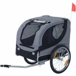 HOMCOM Remorque Velo Pour Chien Animaux Avec Drapeau Et 8 Reflecteurs Gris Et Noir - Gris Noir