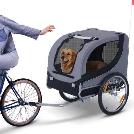 HOMCOM Remorque Velo Pour Chien Animaux Avec Drapeau Et 8 Reflecteurs Gris Et Noir - Gris Noir 2 HOMCOM Remorque Velo Pour Chien Animaux Avec Drapeau Et 8 Reflecteurs Gris Et Noir - Gris Noir – Image 2