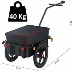 HOMCOM Remorque Vélo Remorque De Transport Pour Vélo 144L X 59l X 80H Cm Barre D'attelage Universelle Acier Noir 7 HOMCOM Remorque Vélo Remorque De Transport Pour Vélo 144L X 59l X 80H Cm Barre D'attelage Universelle Acier Noir -Cage, caisse et transport pour chien Soldes 25008503 3