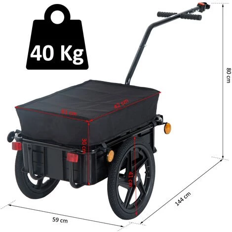 HOMCOM Remorque Vélo Remorque De Transport Pour Vélo 144L X 59l X 80H Cm Barre D'attelage Universelle Acier Noir 3 HOMCOM Remorque Vélo Remorque De Transport Pour Vélo 144L X 59l X 80H Cm Barre D'attelage Universelle Acier Noir – Image 3