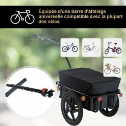 HOMCOM Remorque Vélo Remorque De Transport Pour Vélo 144L X 59l X 80H Cm Barre D'attelage Universelle Acier Noir 8 HOMCOM Remorque Vélo Remorque De Transport Pour Vélo 144L X 59l X 80H Cm Barre D'attelage Universelle Acier Noir -Cage, caisse et transport pour chien Soldes 25008503 4