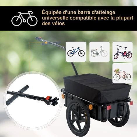HOMCOM Remorque Vélo Remorque De Transport Pour Vélo 144L X 59l X 80H Cm Barre D'attelage Universelle Acier Noir 4 HOMCOM Remorque Vélo Remorque De Transport Pour Vélo 144L X 59l X 80H Cm Barre D'attelage Universelle Acier Noir – Image 4