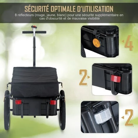 HOMCOM Remorque Vélo Remorque De Transport Pour Vélo 144L X 59l X 80H Cm Barre D'attelage Universelle Acier Noir 5 HOMCOM Remorque Vélo Remorque De Transport Pour Vélo 144L X 59l X 80H Cm Barre D'attelage Universelle Acier Noir – Image 5