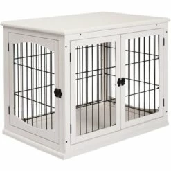 PawHut Cage Pour Chien Animaux Cage En Bois MDF Classe E1 3 Portes Verrouillables Max. 30 Kg Dim. 81L X 58l X 66H Cm Blanc Noir - Blanc