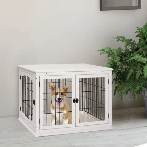 PawHut Cage Pour Chien Animaux Cage En Bois MDF Classe E1 3 Portes Verrouillables Max. 30 Kg Dim. 81L X 58l X 66H Cm Blanc Noir - Blanc 2 PawHut Cage Pour Chien Animaux Cage En Bois MDF Classe E1 3 Portes Verrouillables Max. 30 Kg Dim. 81L X 58l X 66H Cm Blanc Noir - Blanc – Image 2