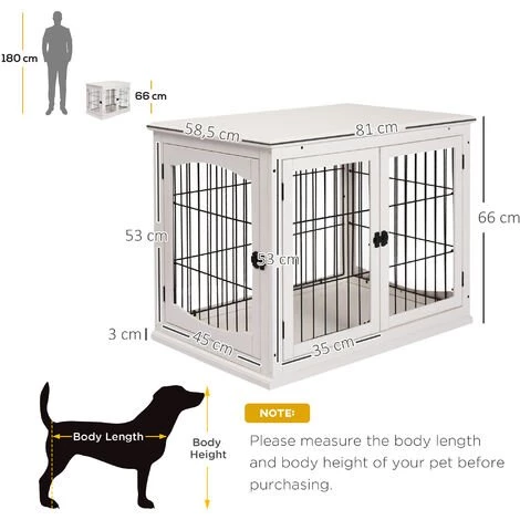 PawHut Cage Pour Chien Animaux Cage En Bois MDF Classe E1 3 Portes Verrouillables Max. 30 Kg Dim. 81L X 58l X 66H Cm Blanc Noir - Blanc 3 PawHut Cage Pour Chien Animaux Cage En Bois MDF Classe E1 3 Portes Verrouillables Max. 30 Kg Dim. 81L X 58l X 66H Cm Blanc Noir - Blanc – Image 3