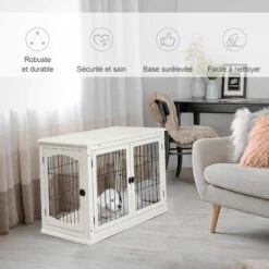 PawHut Cage Pour Chien Animaux Cage En Bois MDF Classe E1 3 Portes Verrouillables Max. 30 Kg Dim. 81L X 58l X 66H Cm Blanc Noir - Blanc 8 PawHut Cage Pour Chien Animaux Cage En Bois MDF Classe E1 3 Portes Verrouillables Max. 30 Kg Dim. 81L X 58l X 66H Cm Blanc Noir - Blanc -Cage, caisse et transport pour chien Soldes 25009384 4