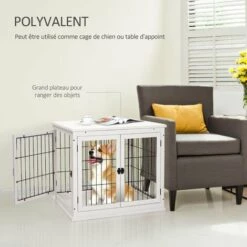 PawHut Cage Pour Chien Animaux Cage En Bois MDF Classe E1 3 Portes Verrouillables Max. 30 Kg Dim. 81L X 58l X 66H Cm Blanc Noir - Blanc 9 PawHut Cage Pour Chien Animaux Cage En Bois MDF Classe E1 3 Portes Verrouillables Max. 30 Kg Dim. 81L X 58l X 66H Cm Blanc Noir - Blanc -Cage, caisse et transport pour chien Soldes 25009384 5