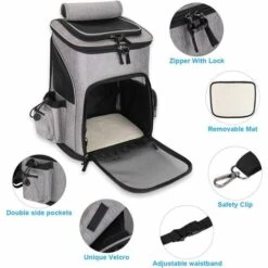 DEVENIRRICHE Sac De Transport Chat Chien Extensible Pliable Double épaule Sac à Dos Pour Animaux Respirant Paniers De Transport Avec Fenêtre En Maille Filet Pour Voyage En Train Voiture Avion Gris -Cage, caisse et transport pour chien Soldes 25590812 3