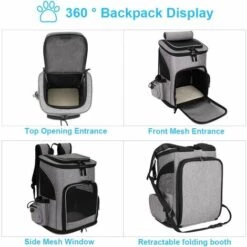 DEVENIRRICHE Sac De Transport Chat Chien Extensible Pliable Double épaule Sac à Dos Pour Animaux Respirant Paniers De Transport Avec Fenêtre En Maille Filet Pour Voyage En Train Voiture Avion Gris -Cage, caisse et transport pour chien Soldes 25590812 4