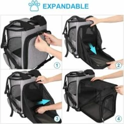 DEVENIRRICHE Sac De Transport Chat Chien Extensible Pliable Double épaule Sac à Dos Pour Animaux Respirant Paniers De Transport Avec Fenêtre En Maille Filet Pour Voyage En Train Voiture Avion Gris -Cage, caisse et transport pour chien Soldes 25590812 5