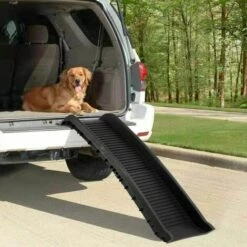 COSTWAY Rampe Pour Animaux Pliable 155x40,5CM En Plastique Surface Antidérapante Support Jusqu’à 75KG Idéal Pour Voiture/Camion Noir