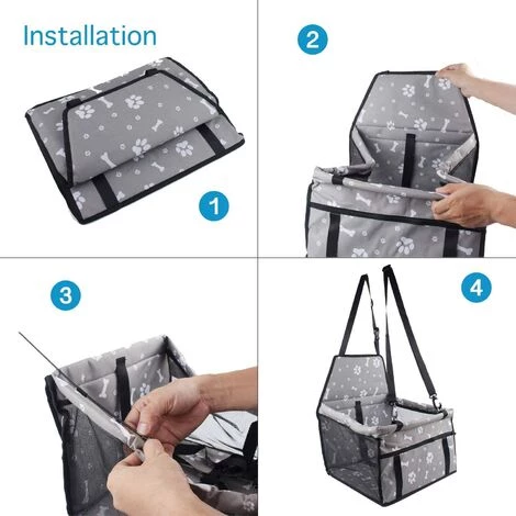LITZEE Siège D'auto Pour Chien, Porte-siège Pliant Imperméable Pour Chien Avec Ceinture De Sécurité Et Sac De Rangement, Siège D'appoint De Voiture Pour Chiens Ou Chats (Os Gris) 3 LITZEE Siège D'auto Pour Chien, Porte-siège Pliant Imperméable Pour Chien Avec Ceinture De Sécurité Et Sac De Rangement, Siège D'appoint De Voiture Pour Chiens Ou Chats (Os Gris) – Image 3