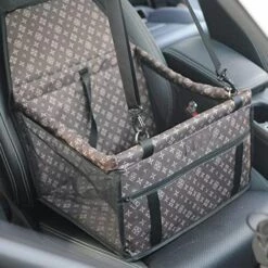 LITZEE Siège D'auto Pour Chien, Porte-siège Pliant Imperméable Pour Chien Avec Ceinture De Sécurité Et Sac De Rangement, Siège D'appoint De Voiture Pour Chiens Ou Chats (Brown Classique)