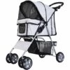PawHut Poussette Buggy Pliable Animaux Chariot Pliant Chien Chat Porte-gobelet Panier De Rangement Inclus Roues Avec Frein Tissu 600D Oxford Métal Gris - Gris