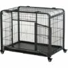 PawHut Cage Pour Chien Pliable Cage De Transport Sur Roulettes 2 Portes Verrouillables Plateau Amovible Dim. 94L X 58l X 69H Cm Métal Gris Noir - Noir