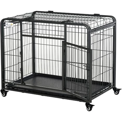 PawHut Cage Pour Chien Pliable Cage De Transport Sur Roulettes 2 Portes Verrouillables Plateau Amovible Dim. 94L X 58l X 69H Cm Métal Gris Noir - Noir 1 PawHut Cage Pour Chien Pliable Cage De Transport Sur Roulettes 2 Portes Verrouillables Plateau Amovible Dim. 94L X 58l X 69H Cm Métal Gris Noir - Noir