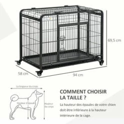 PawHut Cage Pour Chien Pliable Cage De Transport Sur Roulettes 2 Portes Verrouillables Plateau Amovible Dim. 94L X 58l X 69H Cm Métal Gris Noir - Noir 7 PawHut Cage Pour Chien Pliable Cage De Transport Sur Roulettes 2 Portes Verrouillables Plateau Amovible Dim. 94L X 58l X 69H Cm Métal Gris Noir - Noir -Cage, caisse et transport pour chien Soldes 28556652 3