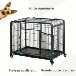 PawHut Cage Pour Chien Pliable Cage De Transport Sur Roulettes 2 Portes Verrouillables Plateau Amovible Dim. 94L X 58l X 69H Cm Métal Gris Noir - Noir 8 PawHut Cage Pour Chien Pliable Cage De Transport Sur Roulettes 2 Portes Verrouillables Plateau Amovible Dim. 94L X 58l X 69H Cm Métal Gris Noir - Noir -Cage, caisse et transport pour chien Soldes 28556652 4