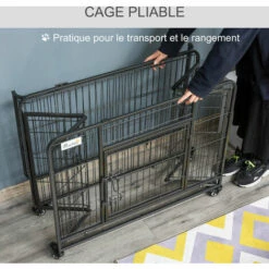 PawHut Cage Pour Chien Pliable Cage De Transport Sur Roulettes 2 Portes Verrouillables Plateau Amovible Dim. 94L X 58l X 69H Cm Métal Gris Noir - Noir 9 PawHut Cage Pour Chien Pliable Cage De Transport Sur Roulettes 2 Portes Verrouillables Plateau Amovible Dim. 94L X 58l X 69H Cm Métal Gris Noir - Noir -Cage, caisse et transport pour chien Soldes 28556652 5