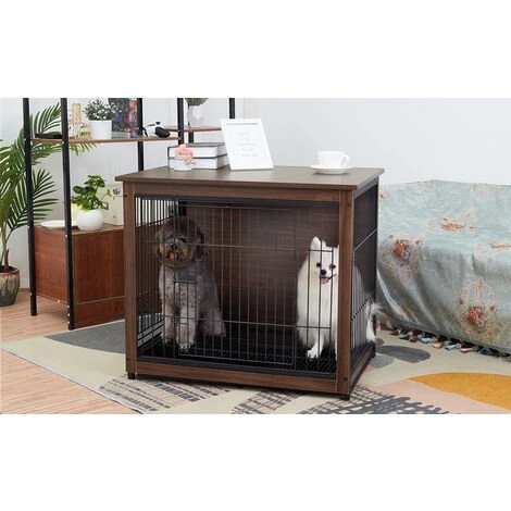 BINGO PAW Cage Pour Chien - Taille L 77,5x52,5x70cm - 2 En 1 Caisse En Bois Et En Métal 2 BINGO PAW Cage Pour Chien - Taille L 77,5x52,5x70cm - 2 En 1 Caisse En Bois Et En Métal – Image 2