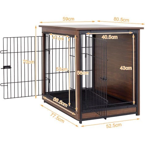 BINGO PAW Cage Pour Chien - Taille L 77,5x52,5x70cm - 2 En 1 Caisse En Bois Et En Métal 5 BINGO PAW Cage Pour Chien - Taille L 77,5x52,5x70cm - 2 En 1 Caisse En Bois Et En Métal – Image 5