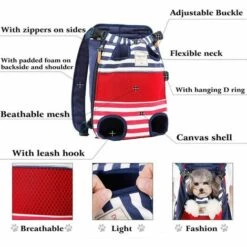 Perle Rare Sac à Dos Pour Chien - Un Sac à Dos Pour Animaux De Compagnie Avec Les Pattes Tournées Vers L'avant, Adapté Aux Chiens De Petite Et Moyenne Taille, Sacs De Voyage Mains Libres Pour Chats, Approuvés Par Les Compagnies Aériennes Et Motocyclistes. Randonnée - (rayures Rouges Et Bleues) -Cage, caisse et transport pour chien Soldes 29865424 3