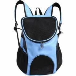 AIDUCHO Sac A Dos De Transport Pour Chien Chat, Mains Libres Ventilation Réglable Sac à Double Bandoulière Pour Porter Chien Chat Chinot Chaton Lapin Marcher Randonnée Voyager(Bleu Clair)