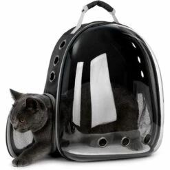 AIDUCHO Transporteur D'animaux Sac à Dos Transparent Chiens Et Chats Sac De Transport Extérieur Conception De Capsule Respirante Visites à 180 Degrés Pour Les Animaux Domestiques - Noir