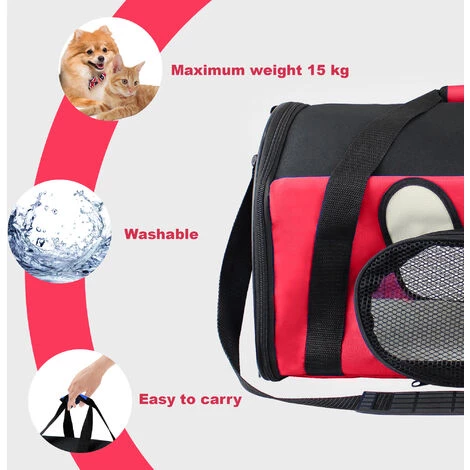 TODECO Sac De Transport Pour Animaux, Sac Pour Chats Et Chiens, 50 X 31 X 29 Cm, Rouge, Matériau: Mesh Material, Polyester - Rouge 3 TODECO Sac De Transport Pour Animaux, Sac Pour Chats Et Chiens, 50 X 31 X 29 Cm, Rouge, Matériau: Mesh Material, Polyester - Rouge – Image 3